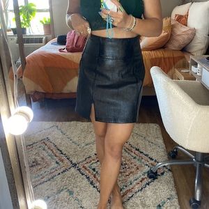 Black faux leather shiny mini skirt